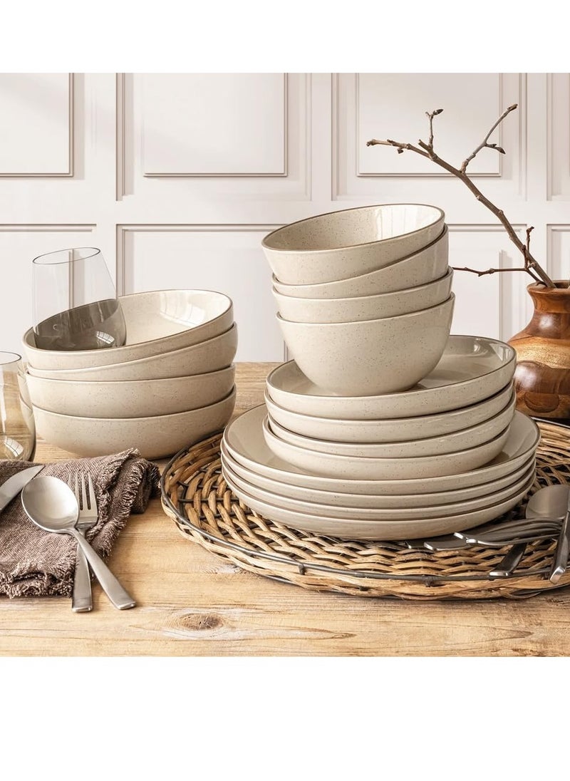 16-Piece Stackable Dinnerware Dish Set - Stoneware Dishes - Includes 4 Dinner Plates, 4 Salad Plates, 4 Cereal Bowls, And 4 Dinner Bowls (Beige, Dinner Set | 16 Pieces)