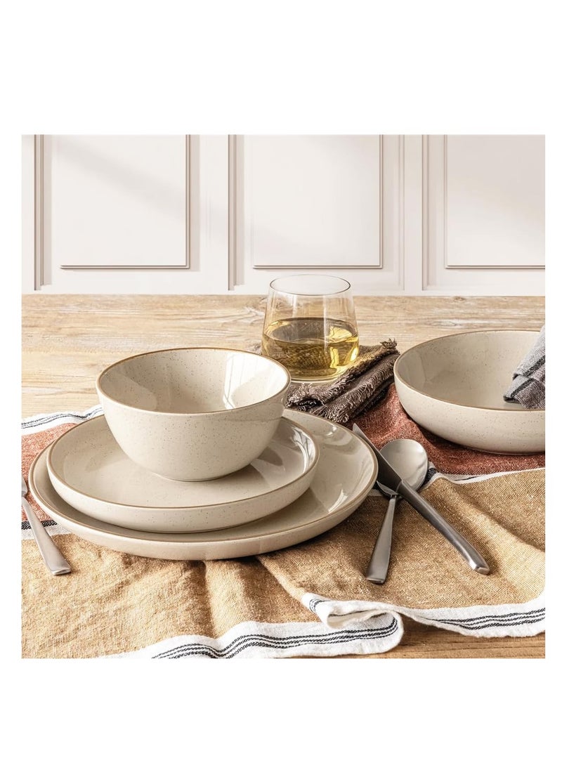 16-Piece Stackable Dinnerware Dish Set - Stoneware Dishes - Includes 4 Dinner Plates, 4 Salad Plates, 4 Cereal Bowls, And 4 Dinner Bowls (Beige, Dinner Set | 16 Pieces)