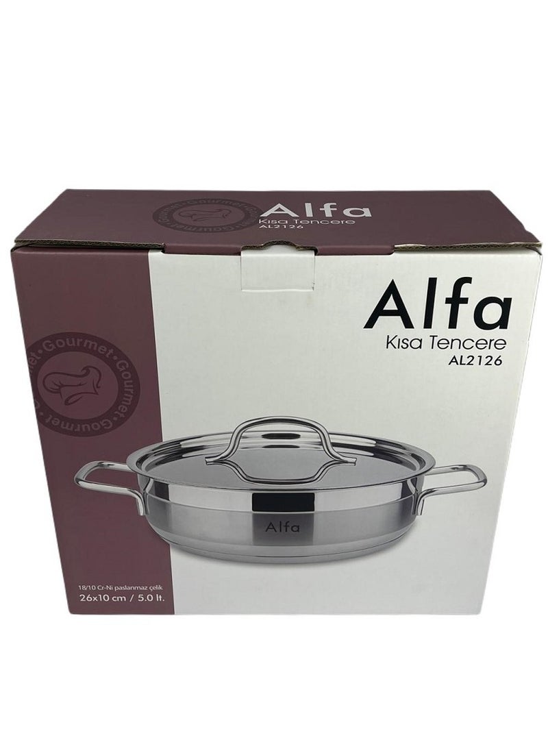 ALFA 26x10 cm 5.0L Low Casserole Pan - High-Quality Stainless Steel Oven Safe Cookware for Roasts, Stews & Casseroles