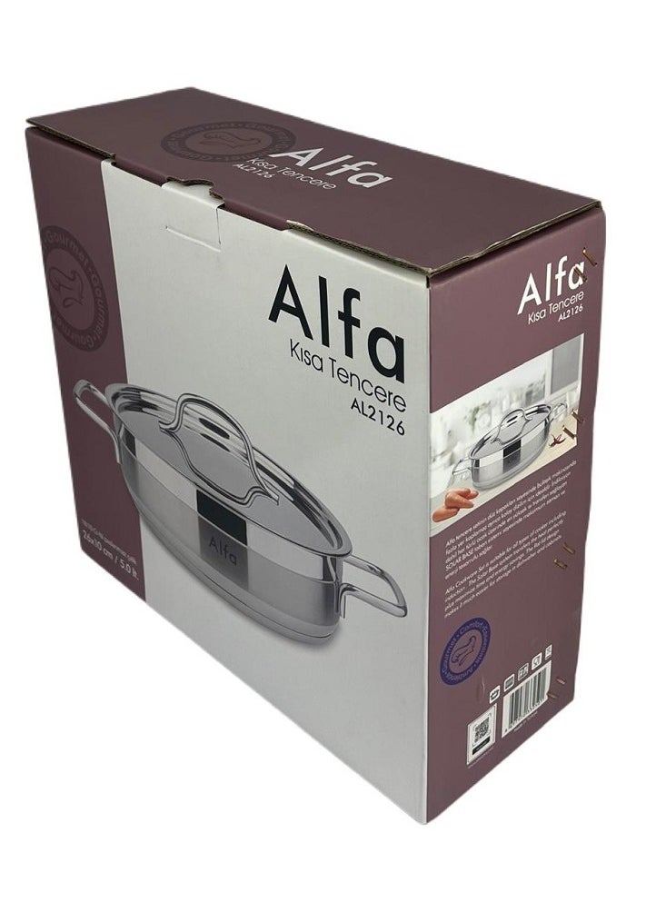 ALFA 26x10 cm 5.0L Low Casserole Pan - High-Quality Stainless Steel Oven Safe Cookware for Roasts, Stews & Casseroles
