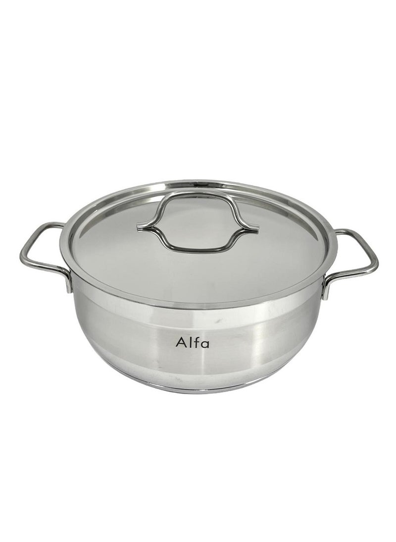 ALFA 26x10 cm 5.0L Low Casserole Pan - High-Quality Stainless Steel Oven Safe Cookware for Roasts, Stews & Casseroles