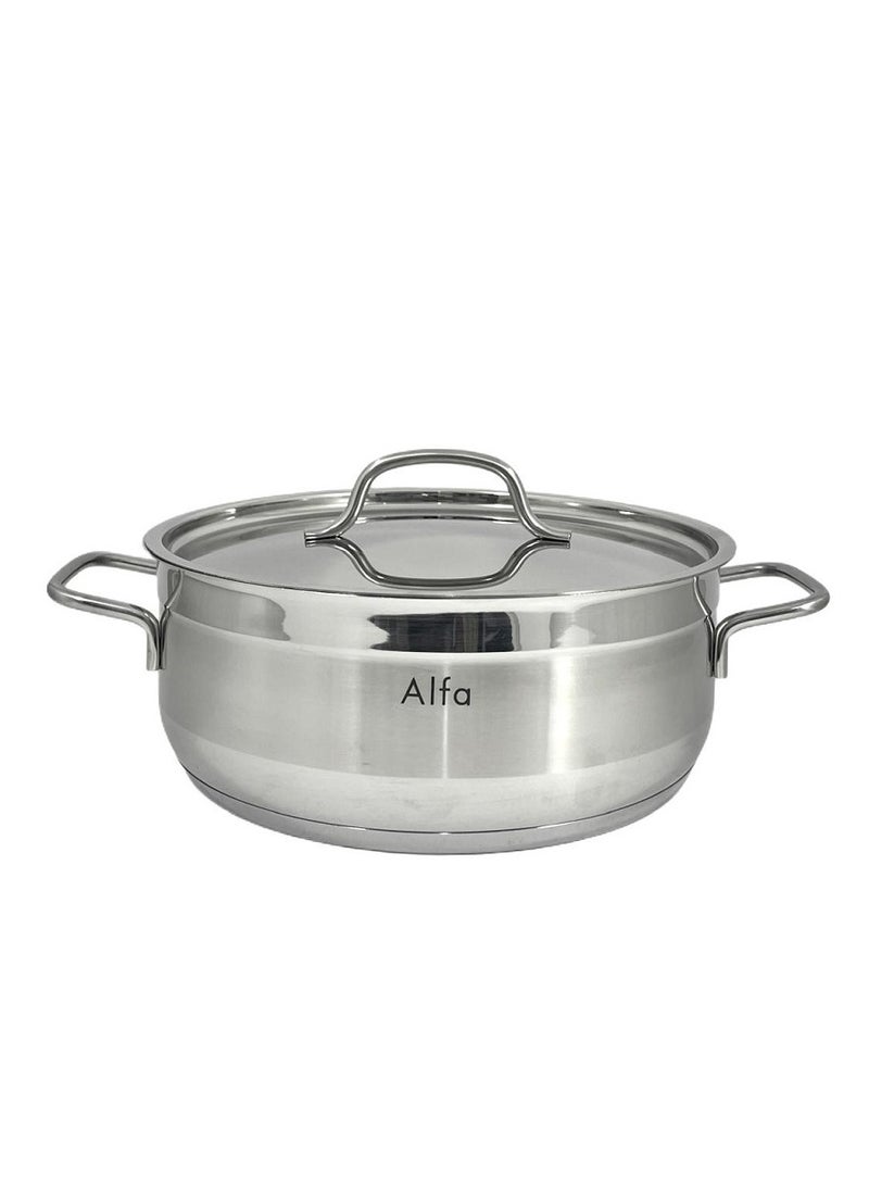 ALFA 26x10 cm 5.0L Low Casserole Pan - High-Quality Stainless Steel Oven Safe Cookware for Roasts, Stews & Casseroles