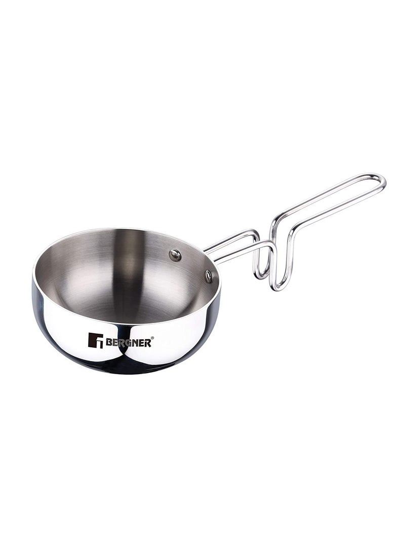 Bergner TriPro TriPly Stainless Steel 12cm Tadka Pan, 500ml Capacity, For Spice Tempering/Seasoning, Long Wire Handle, Laser-Etched Scale, Smooth Finished Surface, Induction Bottom and Gas Stove Ready