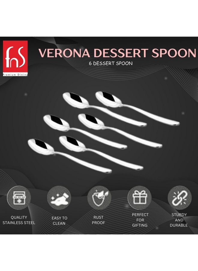 Montavo Verona Dessert Spoon 6 Pcs Set | Ideal for Home, Restaurant and Kitchen |Elegant Design