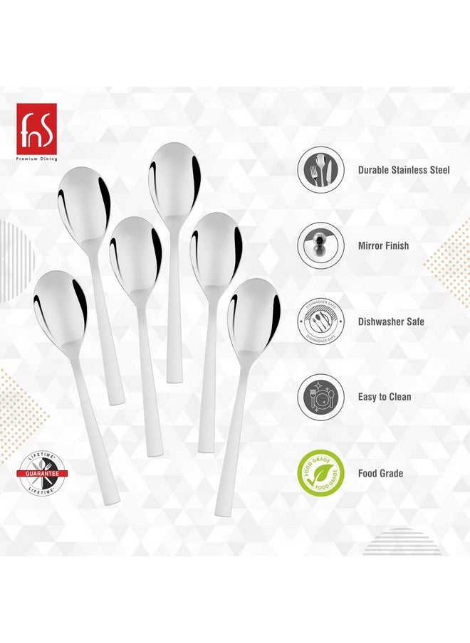 FnS Slim Line Stainless Steel Mirror Finish Tea Spoon (Set of 6) for Tea, Coffee and Spices