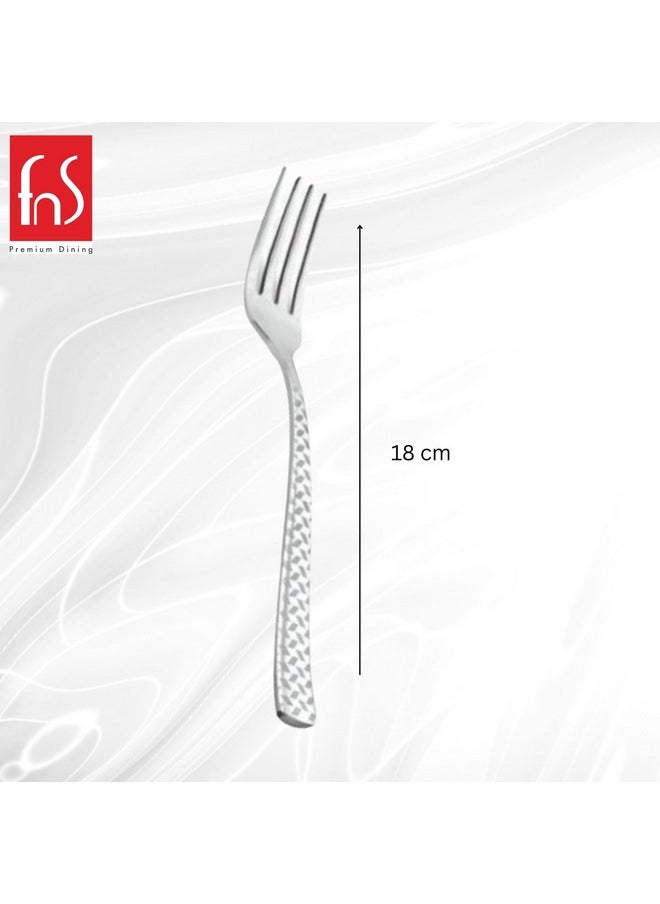 FnS Rhombo Stainless Steel Dinner Fork Laser Design on Handle for Dining Table Home and Kitchen (Set of 6)