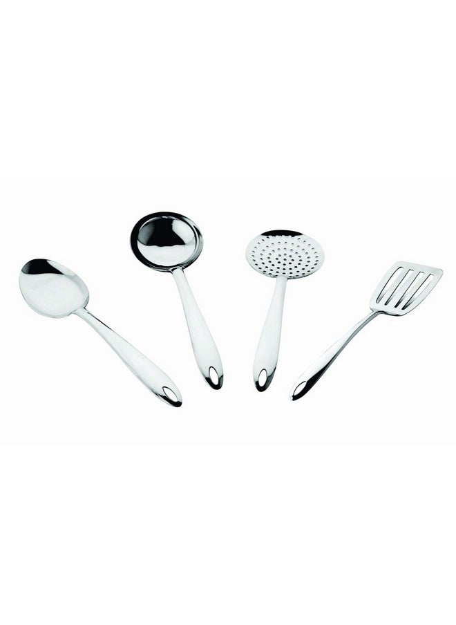 Montavo by FnS Premium Stainless Steel 4 Pcs Kitchen Utensil Tool Set Include Serving Spoon, Gravy Ladle, Skimmer, Slotted Turner (Medium Size) for Dining Table and Kitchen
