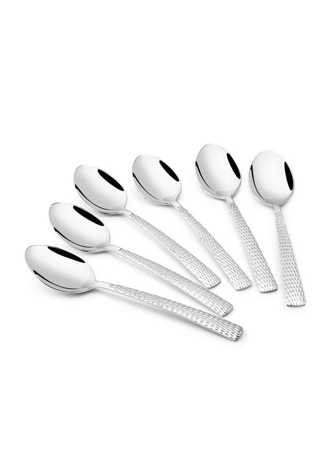 FnS Madrid Hammer Finish on Handle Dinner Spoon (6 Dinner Spoon), Stainless Steel
