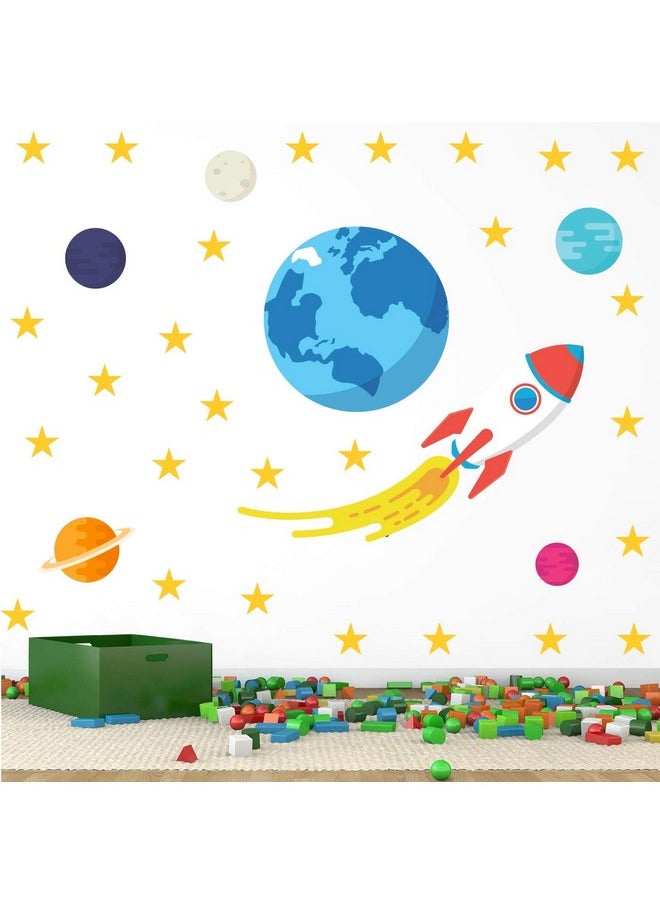 StickMe 'Out of World Rocket Space Baby - Kids - Learning Education Nursery Pre School Kinder Garden Wall Sticker' -SM503 (Multi Colour, Vinyl - 100cm X 100 cm)