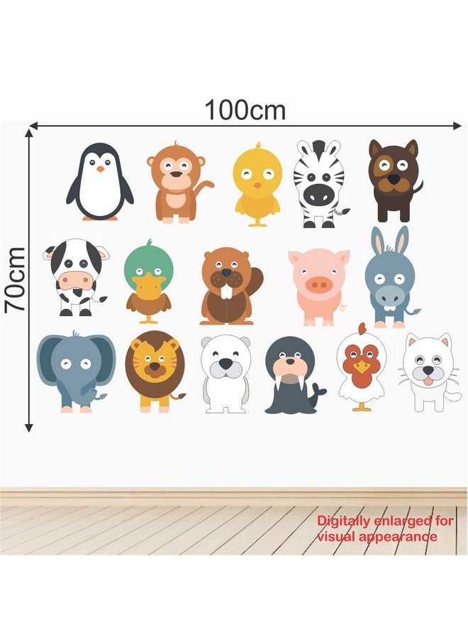 StickMe 'Wild Animals Birds Set of 16 Baby - Kids - Learning Education Nursery Pre School Kinder Garden Wall Sticker ' -SM321 (Multi Colour, Vinyl - 100cm X 70 cm)