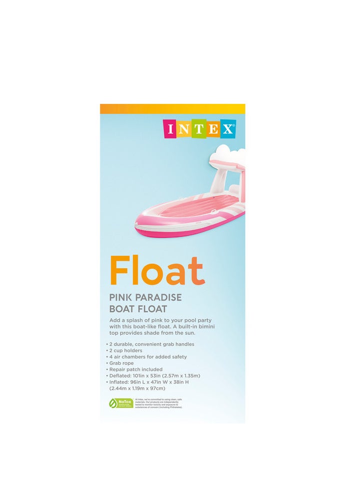 Pink Paradise Inflatable Boat Float with Bimini Top, 2 Cupholders, Grab Handles & Safety Features