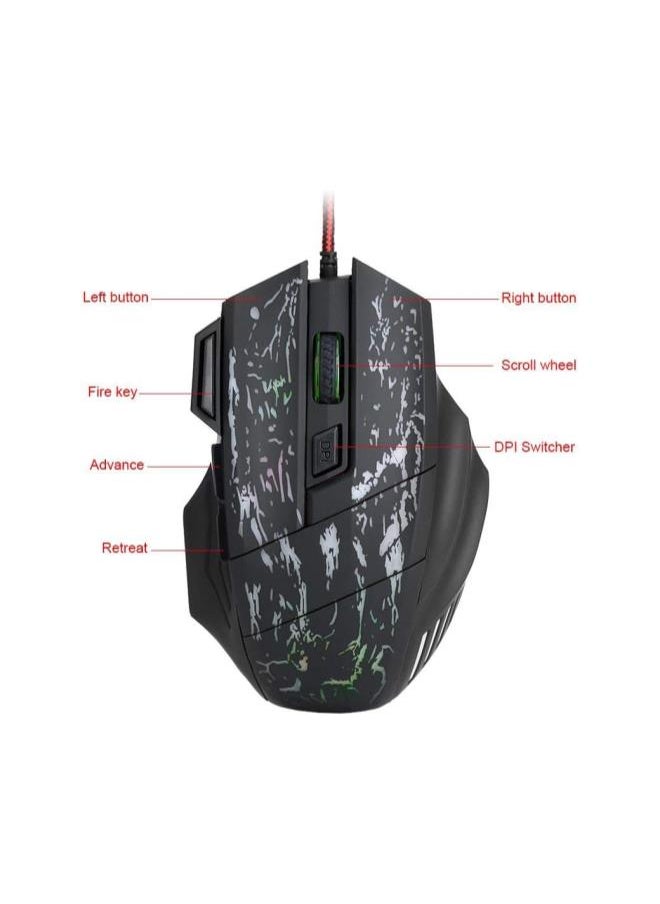 Gaming Mouse, 7 Buttons 5 Adjustable DPI USB Black Wired Game Gaming Mouse 7 Colors Ergonomic Optical Computer Gaming Mice for Windows 7/8 / 2000 / XP/Vista, for Mac OS and Above