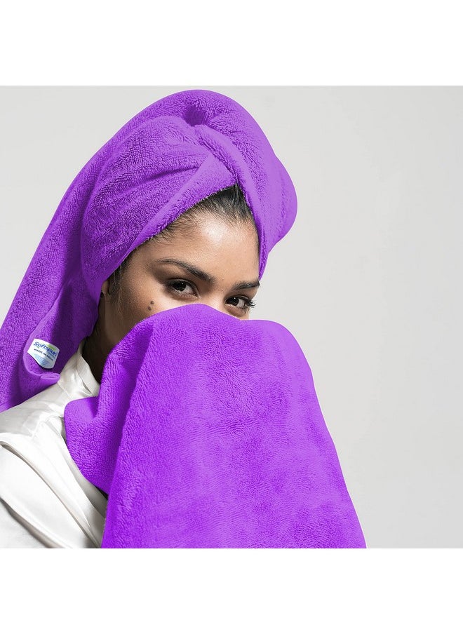 SOFTSPUN Microfiber Bath & Hair, Care Towel Set of 1 Piece, 70x140 Cms 340 GSM (Purple). Super Soft & Comfortable, Quick Drying, Ultra Absorbent in Large Size.