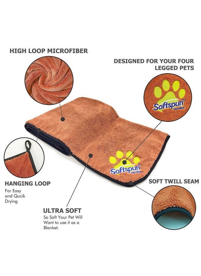 SOFTSPUN Microfiber Pet Towel 70x140 cms 1pcs 380gsm Brown! Ultra-Soft, Ultra-Absorbent for Drying Medium & Large Dogs & Cats of All Breeds Quickly.