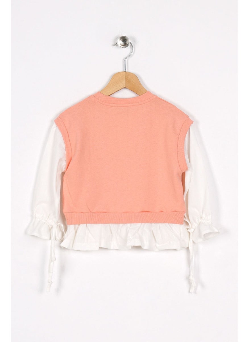 Girl's Salmon Color Tassel Sweatshrit