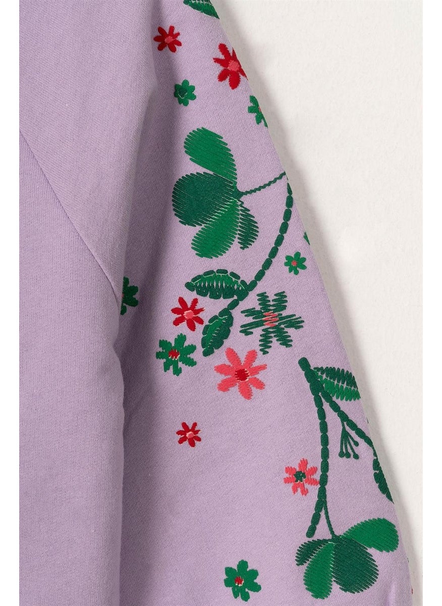 Girls Lilac Colored Raglan Sleeve Floral Printed Sweatshirt