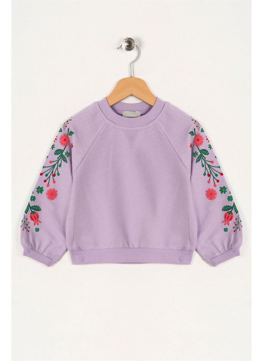 Girls Lilac Colored Raglan Sleeve Floral Printed Sweatshirt