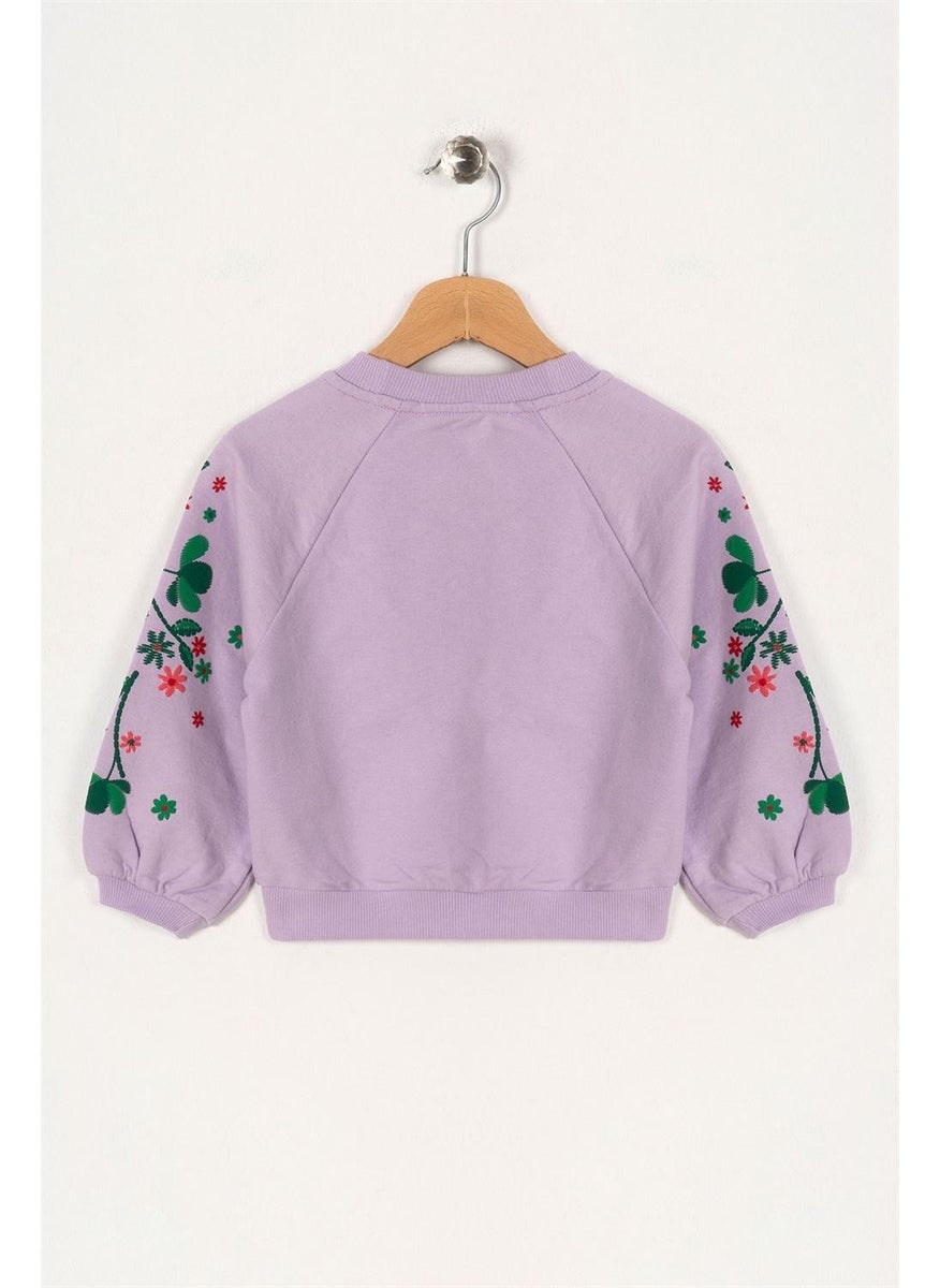 Girls Lilac Colored Raglan Sleeve Floral Printed Sweatshirt