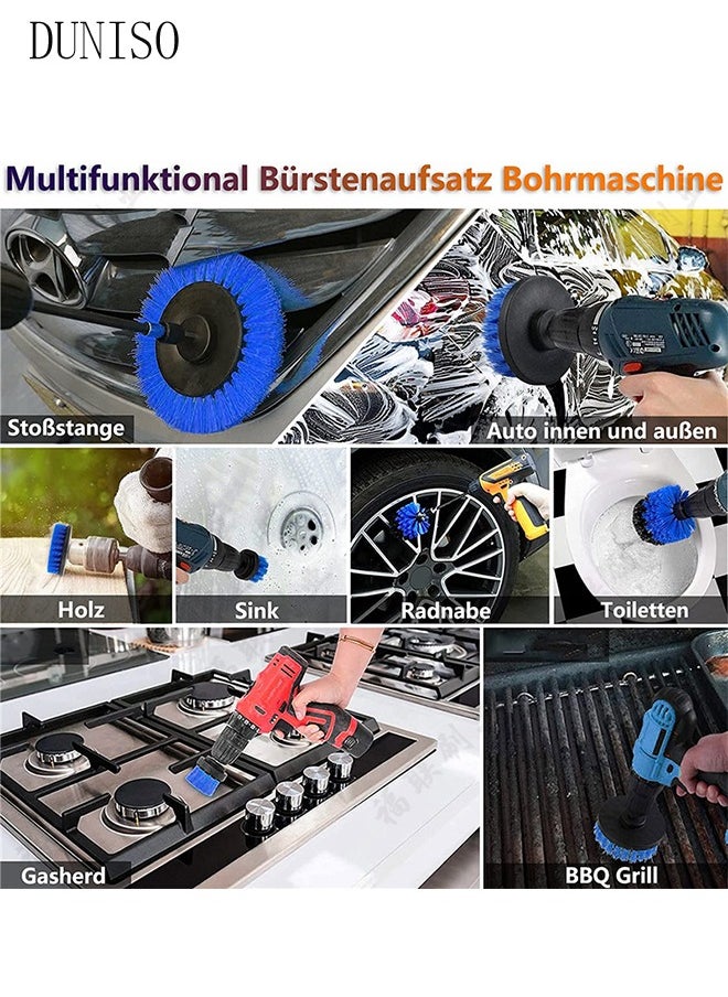 24 piece set of drilling brush accessories car cleaning kit, automatic detail brush set, used for cleaning wheels, dashboard, interior, exterior, leather, ventilation openings, logos (blue)