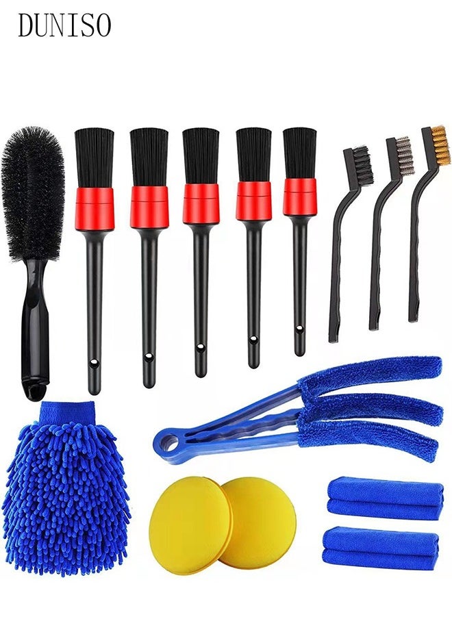 24 piece set of drilling brush accessories car cleaning kit, automatic detail brush set, used for cleaning wheels, dashboard, interior, exterior, leather, ventilation openings, logos (blue)