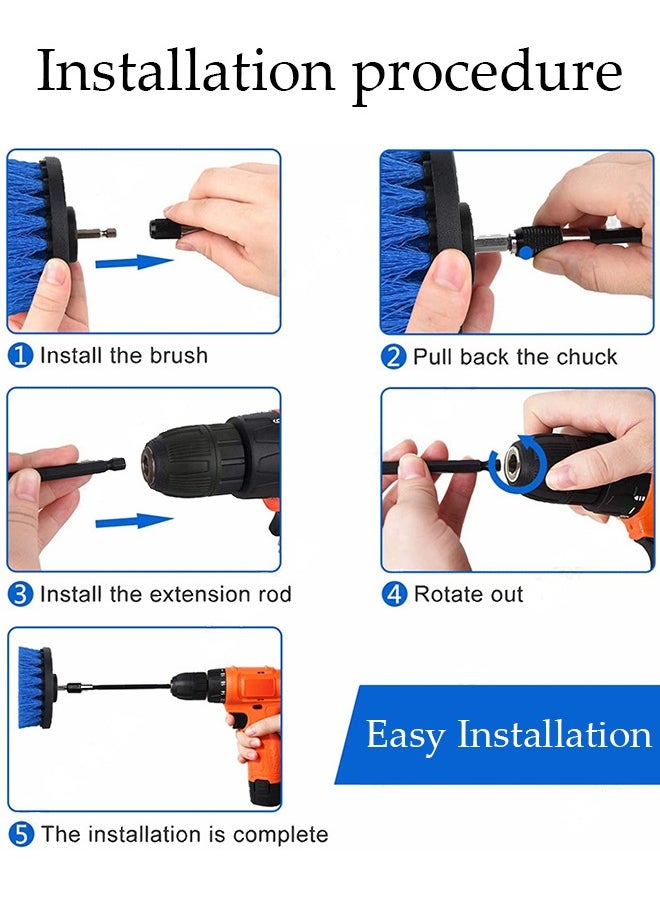 24 piece set of drilling brush accessories car cleaning kit, automatic detail brush set, used for cleaning wheels, dashboard, interior, exterior, leather, ventilation openings, logos (blue)