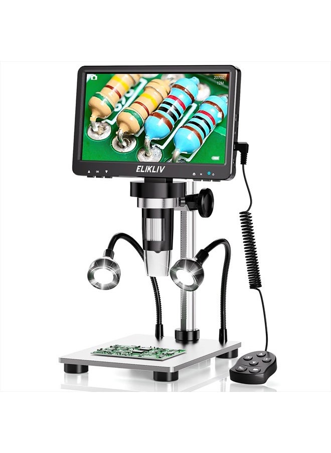 7'' LCD Digital Microscope 1200X, 1080P Coin Microscope with 12MP Camera Sensor, 10 LED Lights - Microscope for Adults, Windows/Mac OS Compatible, Model EDM9