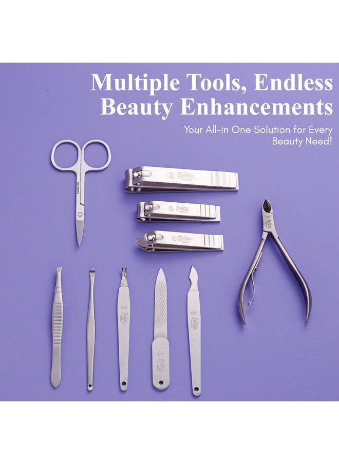 Beauté Secrets 10-Piece Nail Cutter Set - Premium Manicure Pedicure Kit for Women & Men with Nail Clippers, Nail Filer, and Grooming Tools | Ideal Gift Item for Men &Women