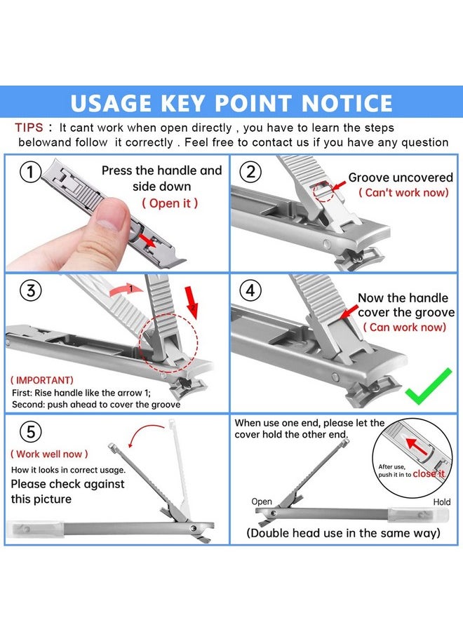 MAYCREATE® Dual Head Nail Cutter For Men Stainless Steel Nail Clipper for Thick Nail Toenail Wide Open with Safety Lock Travel Nail Clipper File Set with Storage Case