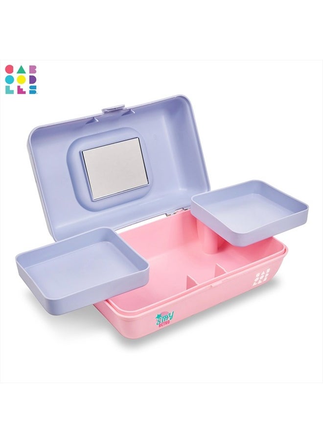 Pretty in Petite Makeup Box, Two-Tone Periwinkle on Pink, Hard Plastic Organizer Box, 2 Swivel Trays, Fashion Mirror, Secure Latch for Safe Travel