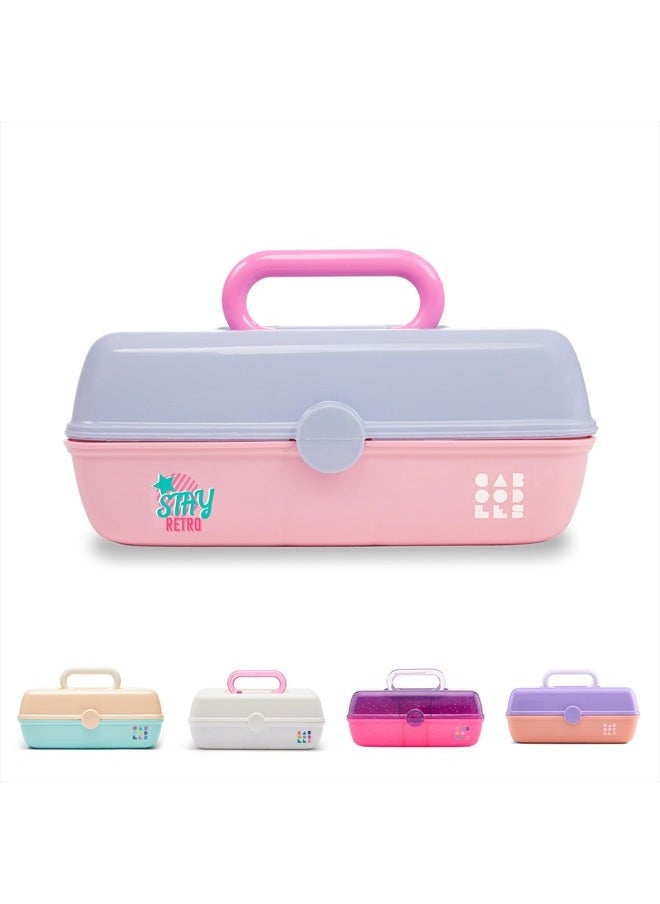 Pretty in Petite Makeup Box, Two-Tone Periwinkle on Pink, Hard Plastic Organizer Box, 2 Swivel Trays, Fashion Mirror, Secure Latch for Safe Travel