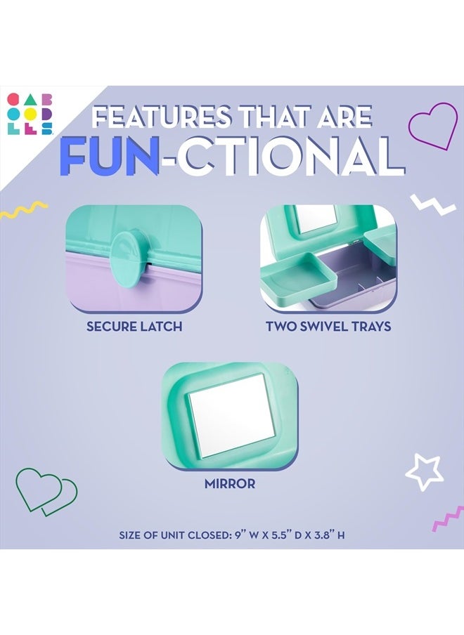 Pretty in Petite Makeup Box, Two-Tone Periwinkle on Pink, Hard Plastic Organizer Box, 2 Swivel Trays, Fashion Mirror, Secure Latch for Safe Travel