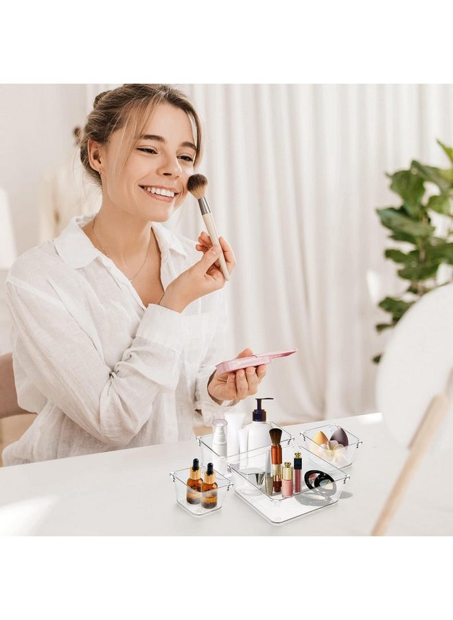 Zollyss Bathroom Drawer Tray Dividers Plastic Vanity Organizers Storage Bins for Makeup Dresser Tray, Clear (13 Pcs)
