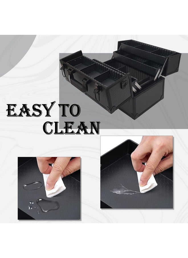 LACOPINE Makeup Train Case Professional Adjustable - 4 Trays Cosmetic Cases Makeup Storage Organizer Box with Lock and Compartments (DESIGN2-BLACK)