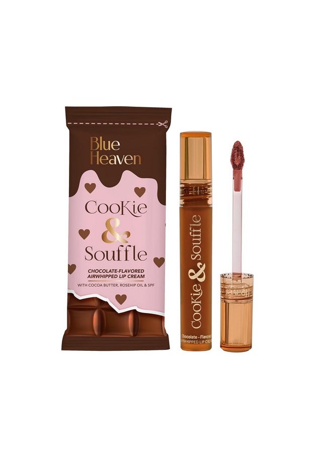 Blue Heaven Cookie & Souffle Matte Lipstick for Women, Long lasting Liquid lipstick, Enriched with Cocoa Butter & Rosehip Oil, Softening & Nourishing Lip color - Fudge Fantasy, 3.2ml