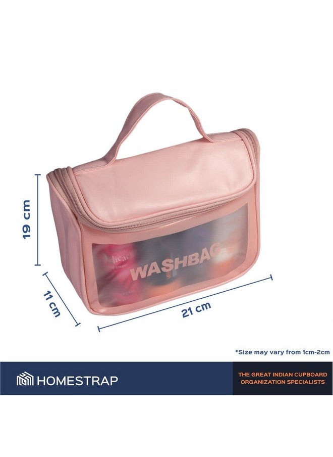 Homestrap Cosmetic Storage Organizer for Home, Travel, Toiletry |Makeup Bag for Brushes & Accessories |Waterproof Portable Carry Pouch with Handle(Light Pink)(Shark Tank Product)