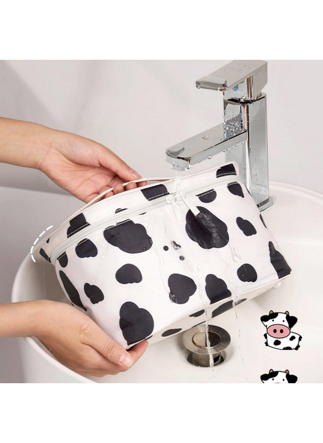 Wolpin PU Vanity Bag for Makeup Cosmetic Kit Storage Organizer Travel Toiletry with Big Compartment, Waterproof Makeup Brush Holder Portable (21.5 x 16.5 x 12 cm) Cow Print