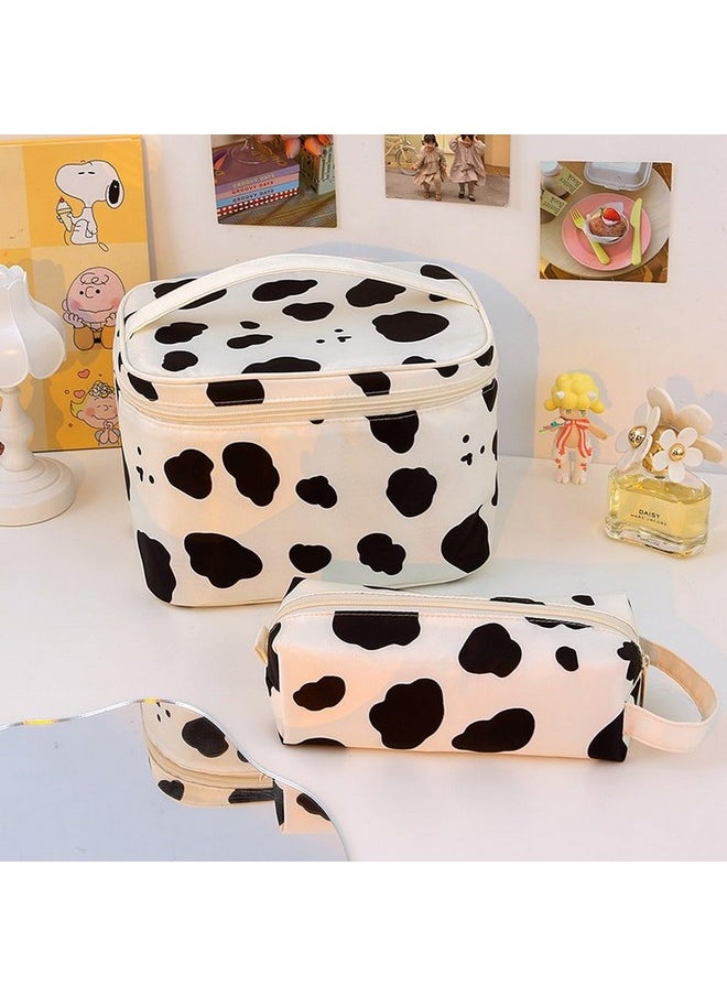 Wolpin PU Vanity Bag for Makeup Cosmetic Kit Storage Organizer Travel Toiletry with Big Compartment, Waterproof Makeup Brush Holder Portable (21.5 x 16.5 x 12 cm) Cow Print