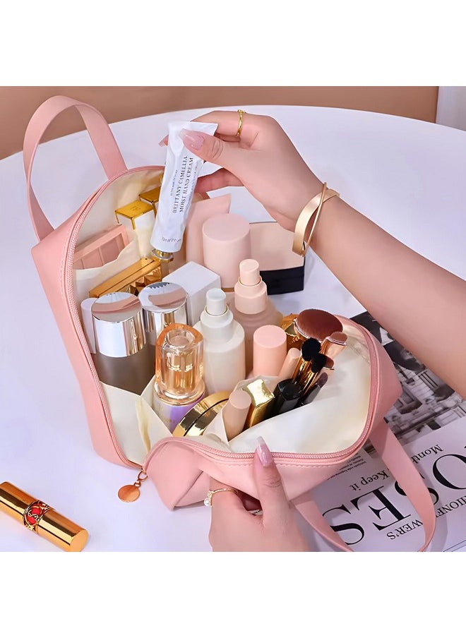 NFI essentials Portable Handheld Makeup Bag for Women with Compartments Large Capacity Travel Toiletry Cosmetic Bag with Handle Large Opening Makeup Pouch