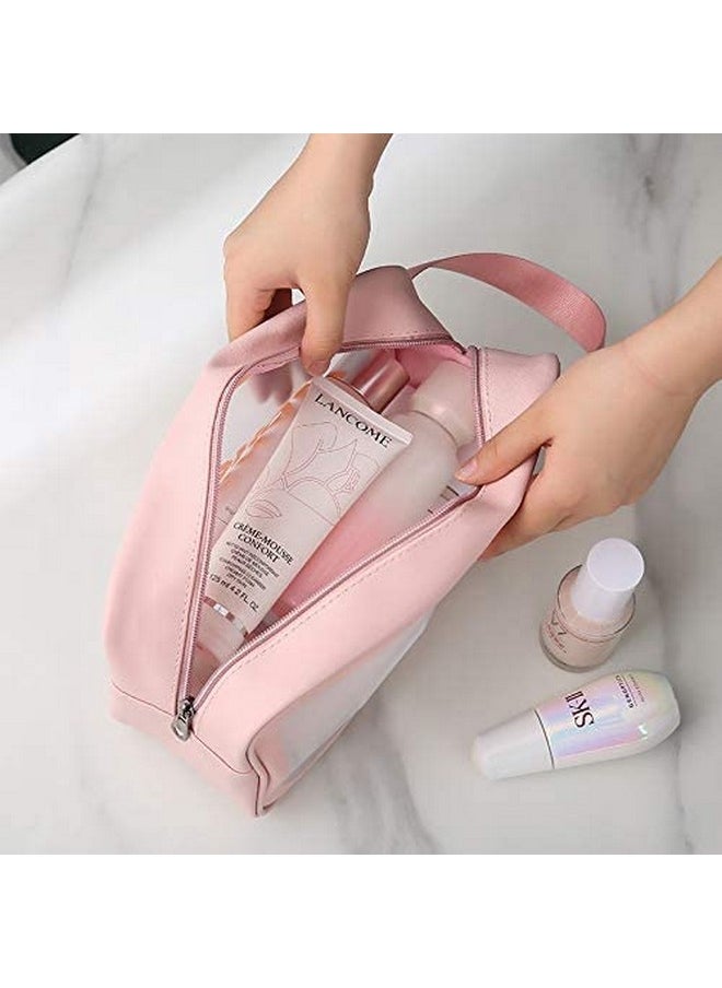 Queue Clear Toiletry Bag, Wash Make Up Bag PVC Waterproof Zippered Cosmetic Bag, Portable Carry Pouch for Women and Men (Medium)