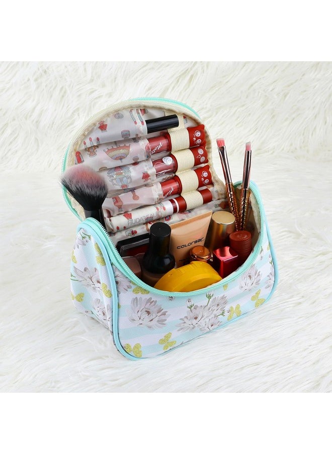 NFI essentials Floral Print Cosmetics Pouch Makeup Pouch Vanity Case Jewellery Pouch Stationery Pencil Case Travel Organiser Travel Pouch Bridal Gift (Cp-11), Multicolor