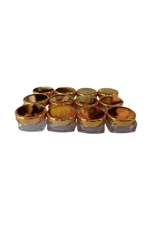 Shree Mahalaxmi 5 Gram Gold Cap Transparent Square Base Cosmetic Jars (Pack of 24) - Empty Containers for Creams, Gels, Body Scrub, Lip Balms, Body Butters, Makeup