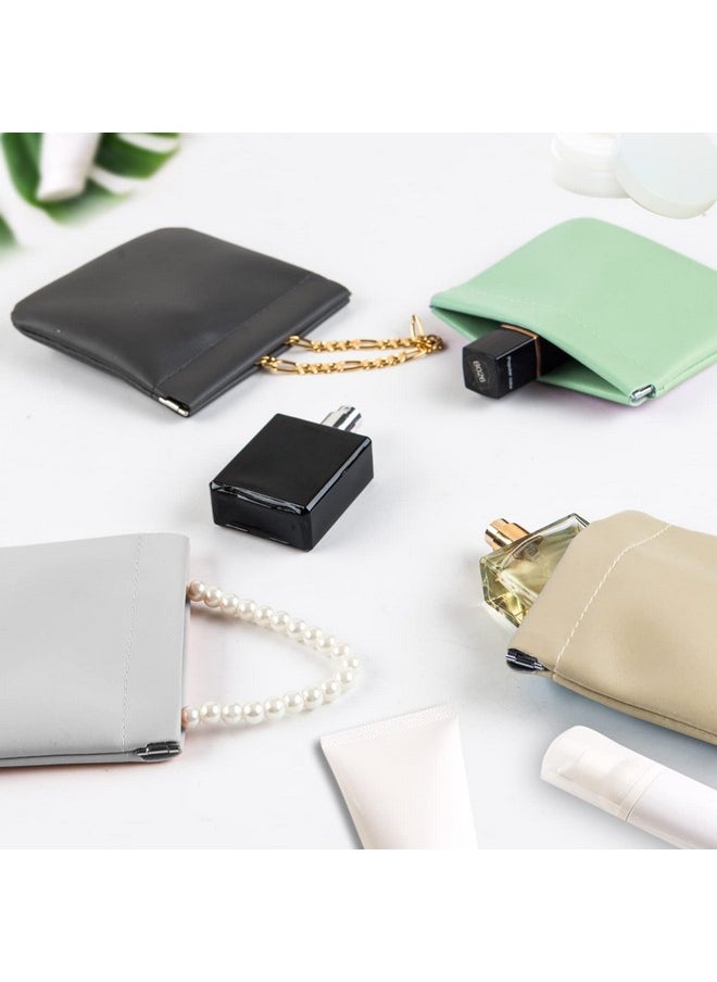 CANIPHA Lambskin Pocket Cosmetic Bag, Waterproof Portable Small Makeup Bag No Zipper Self-closing Small Makeup Pouch for Women Mini Makeup Bag Travel Storage for Cosmetics Headphones Jewelry …, 4PCS,