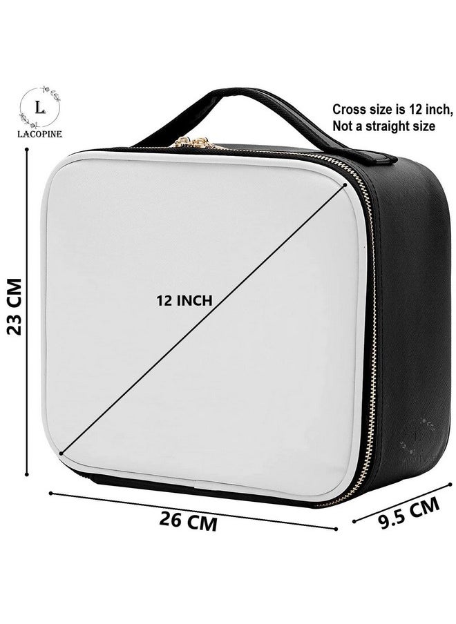 LACOPINE Makeup Train Case, Professional Cosmetic Organizer Make Up Artist Box with Adjustable Dividers for Women (Black & White, 10 INCH (1 Layer))