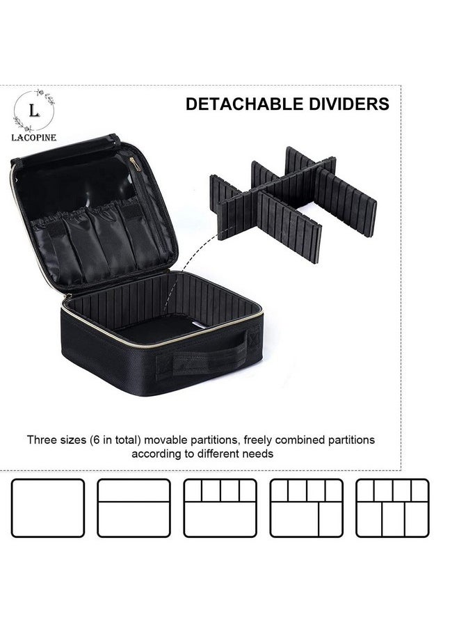 LACOPINE Makeup Train Case, Professional Cosmetic Organizer Make Up Artist Box with Adjustable Dividers for Women (Black & White, 10 INCH (1 Layer))