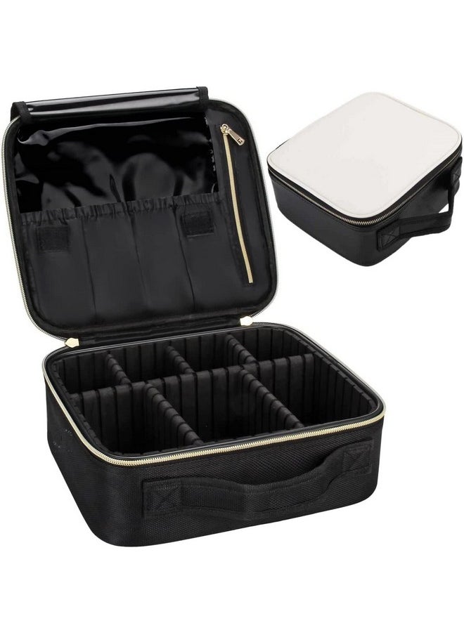 LACOPINE Makeup Train Case, Professional Cosmetic Organizer Make Up Artist Box with Adjustable Dividers for Women (Black & White, 10 INCH (1 Layer))