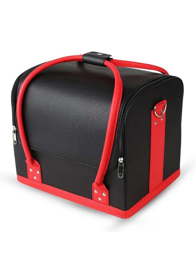 LACOPINE Women's Portable Large Capacity Leather Cosmetic Organizer Carry Vanity Case (Black)