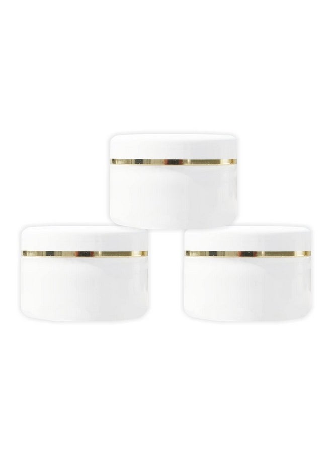 MYOC White Plastic Jar Storage Container with Dome Shape Golden Rim Portable Refillable & Reusable Cosmetic Empty Screw Cap Jar for Preparations of Face Cream Lip Balm Lotion Gel Each 100 GM Pack of 3