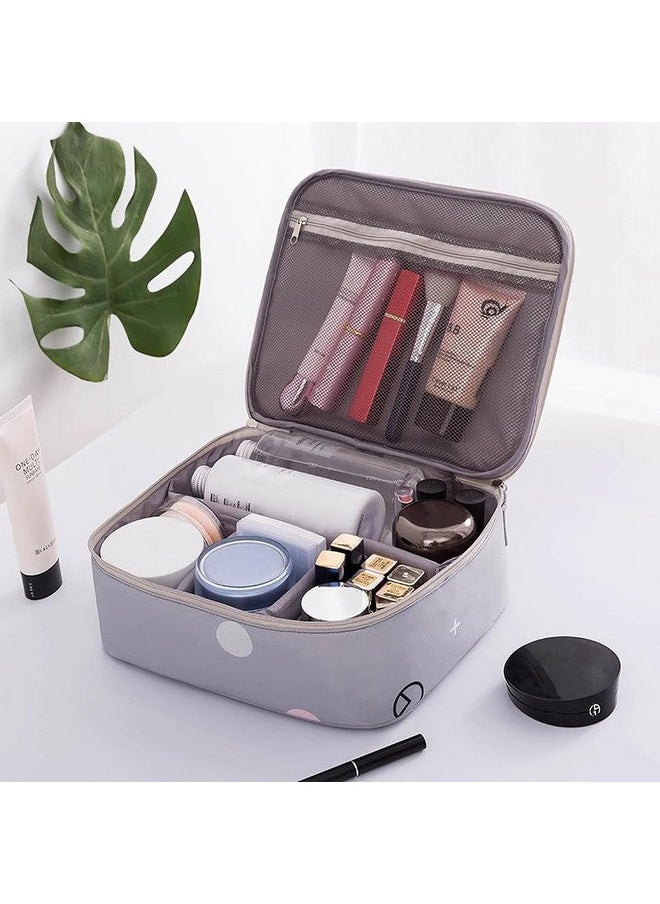 Wolpin Makeup Kit Storage Organizer Cosmetic Travel Toiletry Vanity Bag with Adjustable Compartment Zip Pocket Makeup Brush Holder, Waterproof Portable (24 x 20 x 8.5 cm) Gray Circles