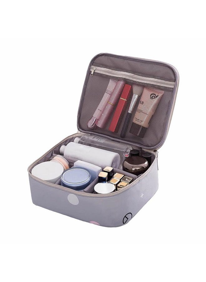 Wolpin Makeup Kit Storage Organizer Cosmetic Travel Toiletry Vanity Bag with Adjustable Compartment Zip Pocket Makeup Brush Holder, Waterproof Portable (24 x 20 x 8.5 cm) Gray Circles