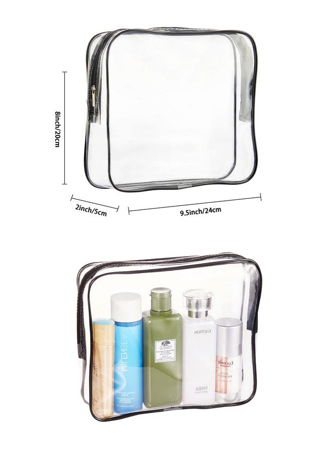 NATURAL STYLE 3 Pieces Clear Makeup Cosmetic Bags for Travel, TSA Approved Clear Toiletry Bag Set with Zipper, Waterproof Transparent PVC Packing Cubes Organizer Storage Bag, Black, Clear Cosmetic